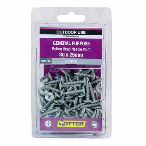 otter-general-purpose-timber-screws-8g-x-25mm-pack-of-100-galvanised