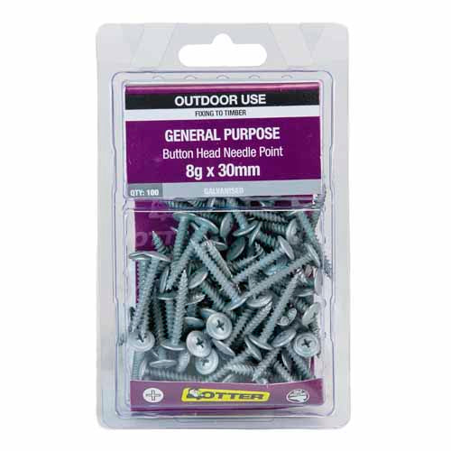 otter-general-purpose-timber-screws-8g-x-30mm-pack-of-100-galvanised